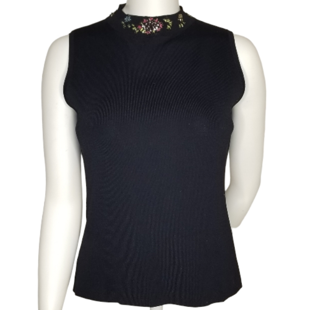J.A.C. Black Knit Embellished Blouse Embroidered Sequin Top Womens XL‎